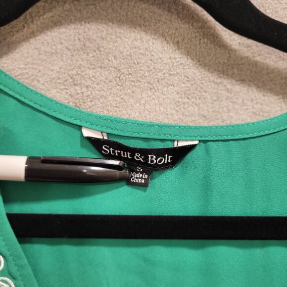 Strut & Bolt Embroidered Midi Dress Women's Size Small Tie Waist Peasant Boho - Picture 4 of 9